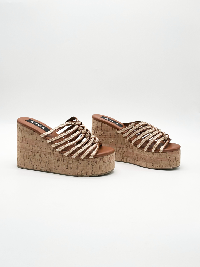 Sandali zeppa p-1417|Colore:Cuoio