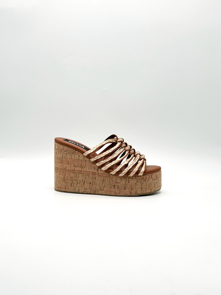 Sandali zeppa p-1417|Colore:Cuoio