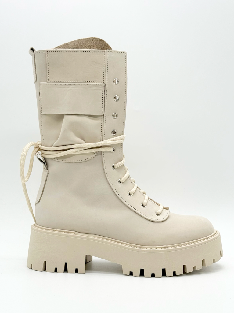 Stivali combat vera pelle diva collection|Colore:Beige