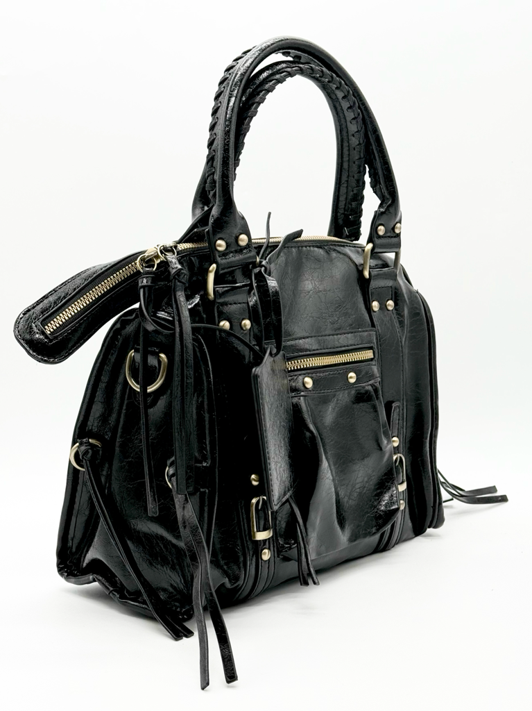 Borsa borchie e frange tr-896|Colore:Nero