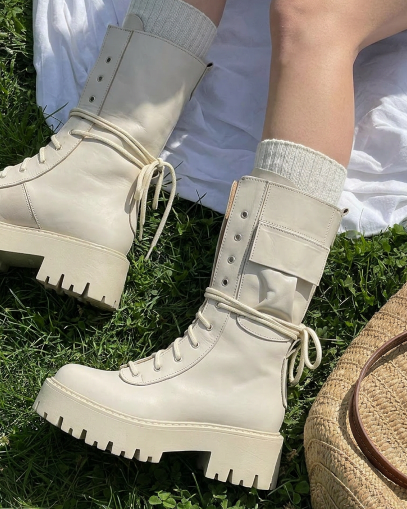 Stivali combat vera pelle diva collection|Colore:Beige