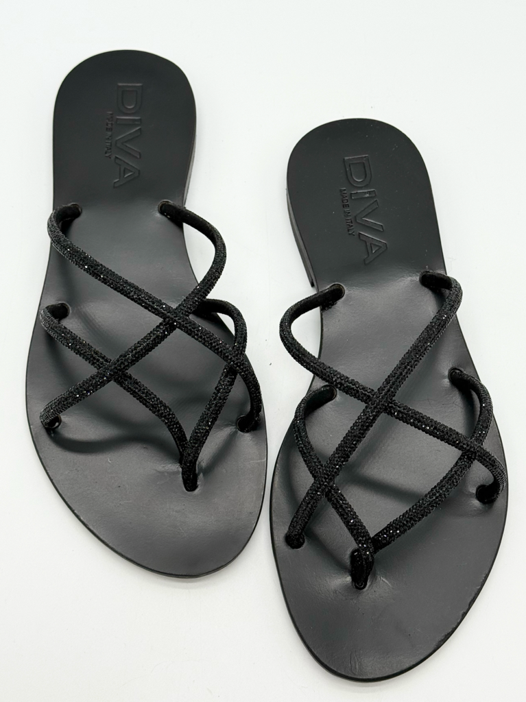 Sandali vero cuoio diva collection giglio|Colore:Nero